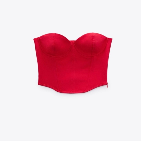 Zara Hot Pink Strapless Bustier Crop Top Size M - Picture 2 of 5